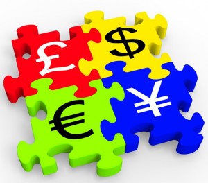 Currency Symbols Puzzle Showing Forex